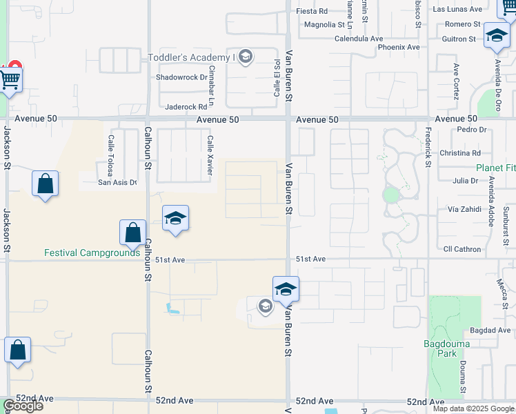map of restaurants, bars, coffee shops, grocery stores, and more near Pyramid Ranch Drive in Coachella