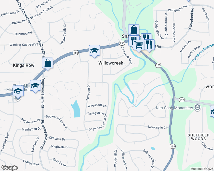 map of restaurants, bars, coffee shops, grocery stores, and more near 4640 Dogwood Farms Drive in Decatur