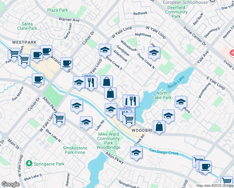 map of restaurants, bars, coffee shops, grocery stores, and more near 31 Blackswan in Irvine