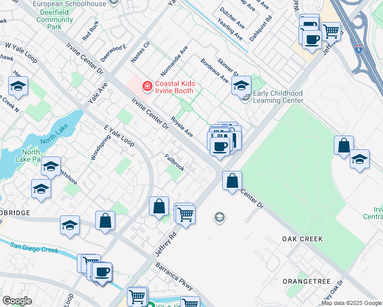 map of restaurants, bars, coffee shops, grocery stores, and more near 57 Ashbrook in Irvine