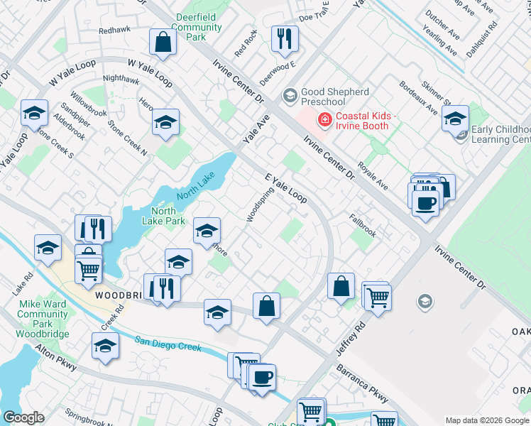 map of restaurants, bars, coffee shops, grocery stores, and more near 8 Cloudcrest in Irvine