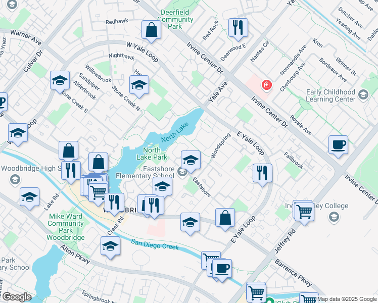 map of restaurants, bars, coffee shops, grocery stores, and more near 13 Woodgrove in Irvine