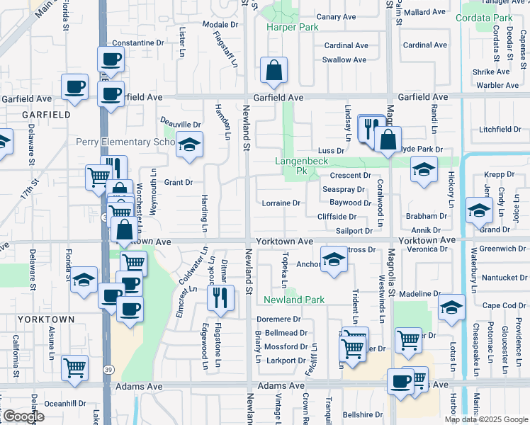 map of restaurants, bars, coffee shops, grocery stores, and more near 8511 Palermo Drive in Huntington Beach