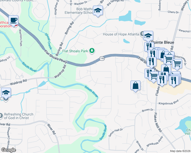map of restaurants, bars, coffee shops, grocery stores, and more near 3499 Cherry Tree Court in Decatur