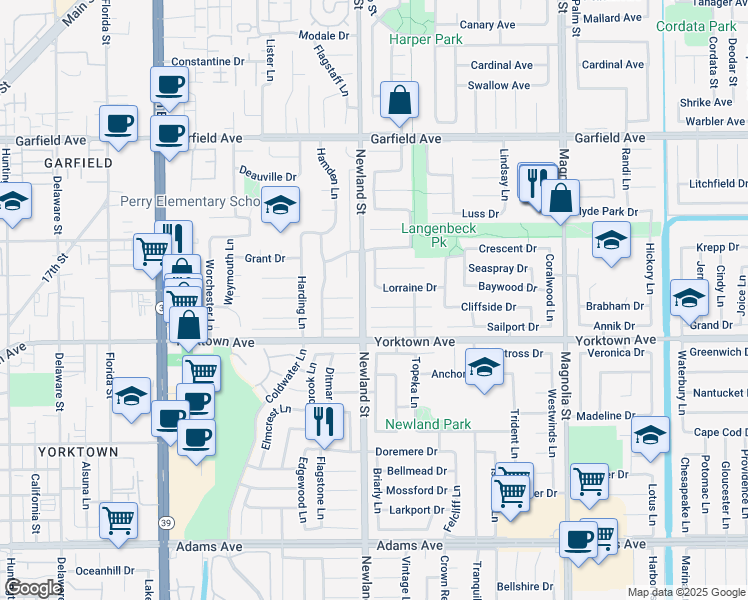 map of restaurants, bars, coffee shops, grocery stores, and more near 8511 Palermo Drive in Huntington Beach