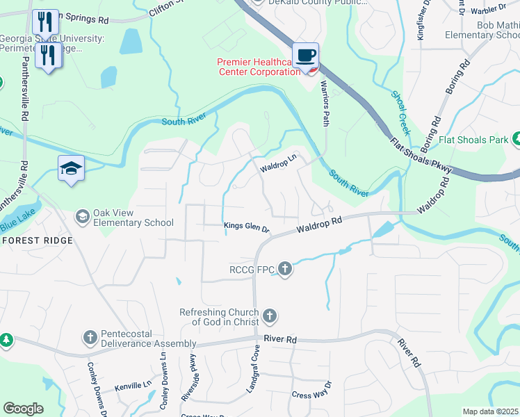 map of restaurants, bars, coffee shops, grocery stores, and more near 3202 Kingswood Place in Decatur