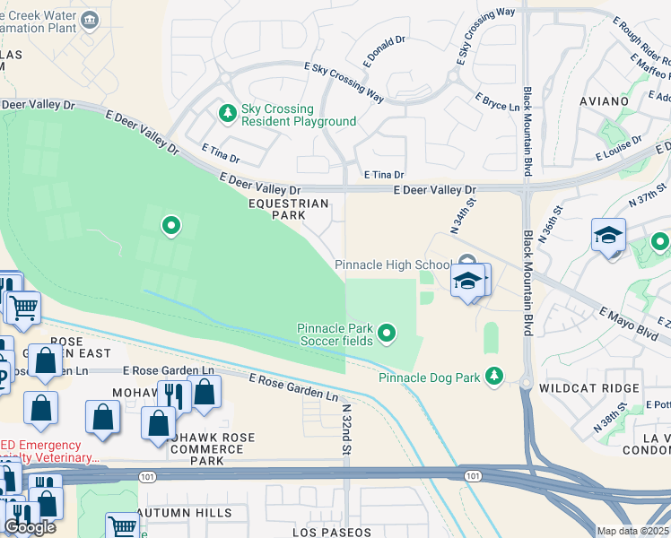 map of restaurants, bars, coffee shops, grocery stores, and more near 21411 North 32nd Street in Phoenix