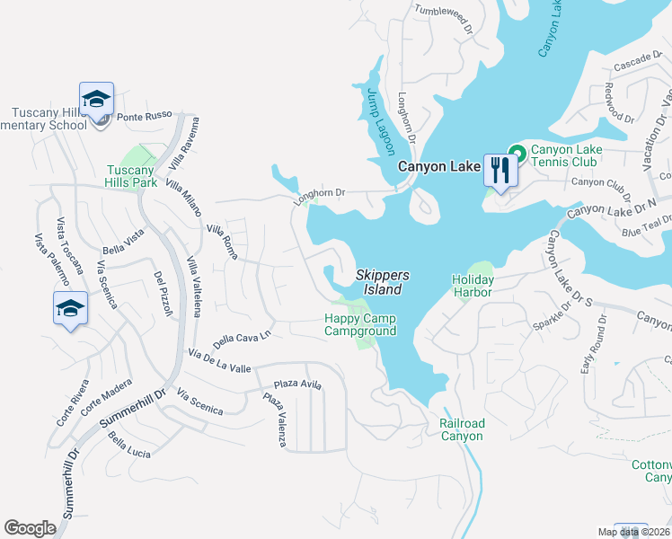 map of restaurants, bars, coffee shops, grocery stores, and more near 21974 Strawberry Lane in Canyon Lake