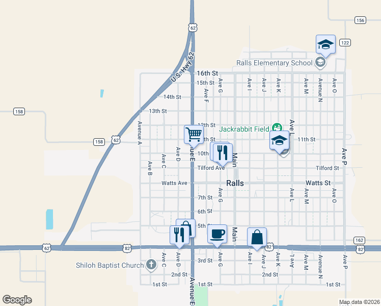 map of restaurants, bars, coffee shops, grocery stores, and more near 400-416 10th St in Ralls