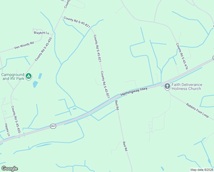 map of restaurants, bars, coffee shops, grocery stores, and more near 58 County Road S-45-821 in Kingstree