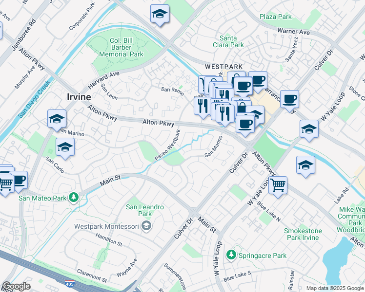 map of restaurants, bars, coffee shops, grocery stores, and more near 10 Belcanto in Irvine