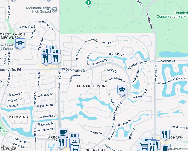map of restaurants, bars, coffee shops, grocery stores, and more near 21341 North 64th Avenue in Glendale