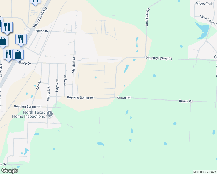 map of restaurants, bars, coffee shops, grocery stores, and more near 3001 Dripping Springs Road in Sherman