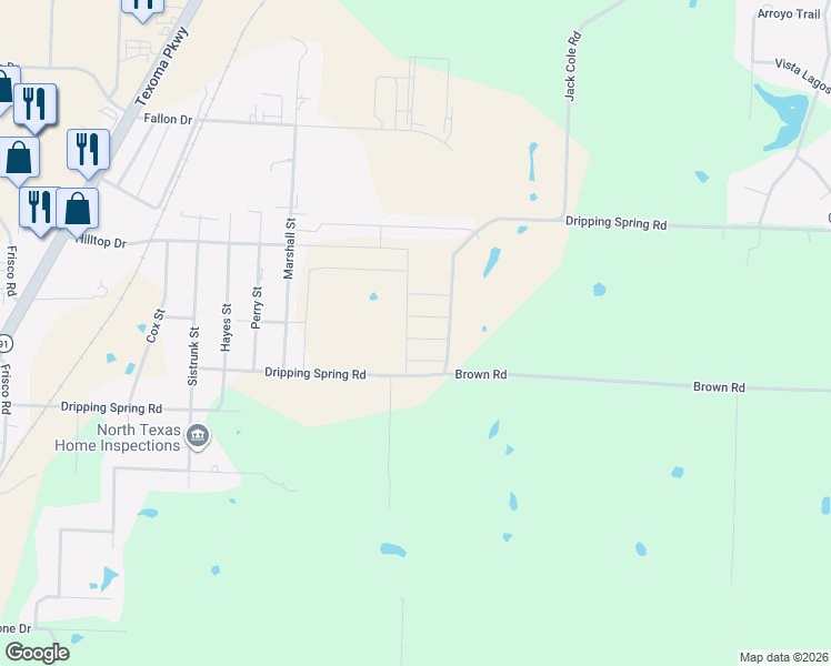 map of restaurants, bars, coffee shops, grocery stores, and more near 3001 Dripping Springs Road in Sherman