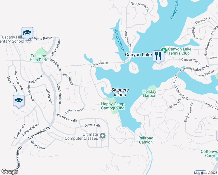 map of restaurants, bars, coffee shops, grocery stores, and more near 21974 Strawberry Lane in Canyon Lake