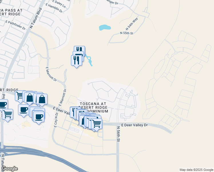 map of restaurants, bars, coffee shops, grocery stores, and more near 21320 North 56th Street in Phoenix