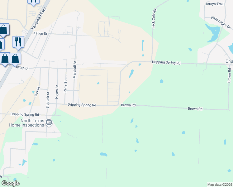 map of restaurants, bars, coffee shops, grocery stores, and more near 3590 Dripping Springs Road in Sherman