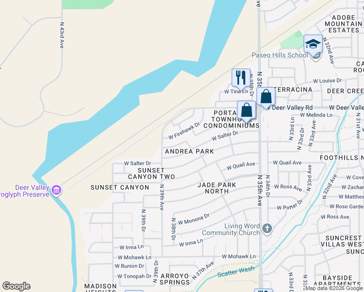 map of restaurants, bars, coffee shops, grocery stores, and more near 3739 West Melinda Lane in Glendale