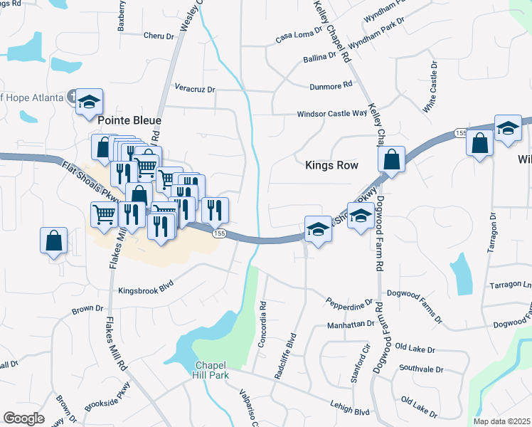 map of restaurants, bars, coffee shops, grocery stores, and more near 4061 Chapel Mill Bend in Decatur
