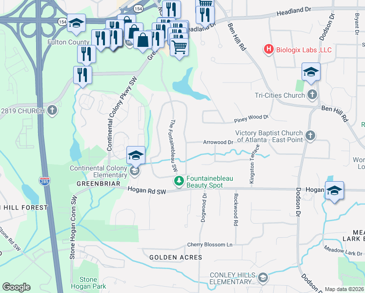 map of restaurants, bars, coffee shops, grocery stores, and more near 2771 Black Forest Trail Southwest in Atlanta