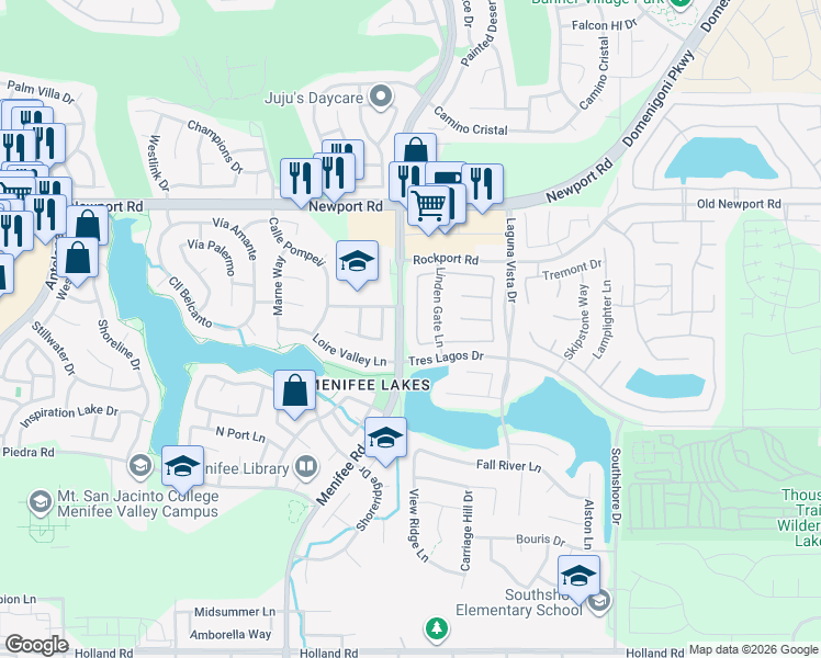 map of restaurants, bars, coffee shops, grocery stores, and more near 30275 Tattersail Way in Menifee