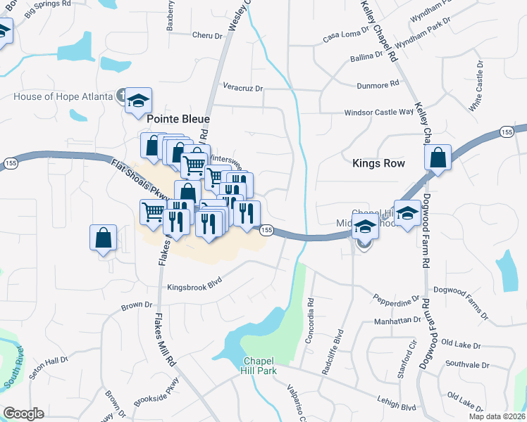 map of restaurants, bars, coffee shops, grocery stores, and more near 4055 Wintersweet Drive in Decatur