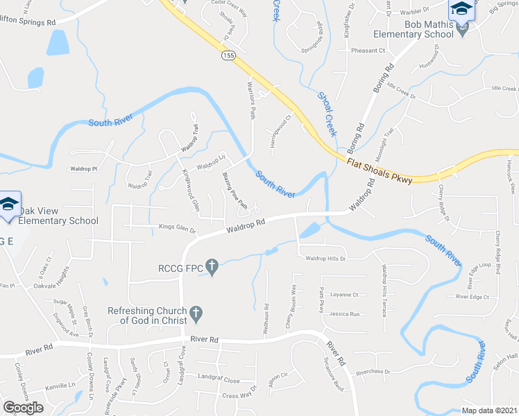 map of restaurants, bars, coffee shops, grocery stores, and more near 3645 Waldrop Road in Decatur