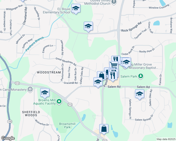 map of restaurants, bars, coffee shops, grocery stores, and more near 5099 Great Meadows Road in Stonecrest
