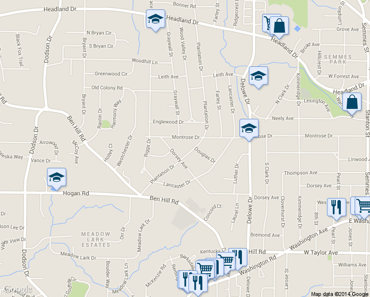 map of restaurants, bars, coffee shops, grocery stores, and more near 2739 Plantation Drive in East Point