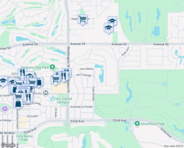 map of restaurants, bars, coffee shops, grocery stores, and more near 78746 Avenue Tujunga in La Quinta