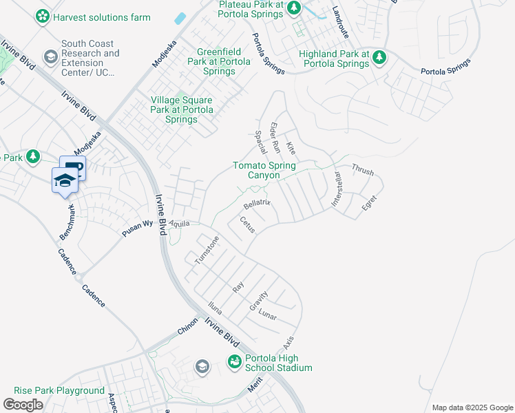 map of restaurants, bars, coffee shops, grocery stores, and more near 59 Claudius Court in Irvine