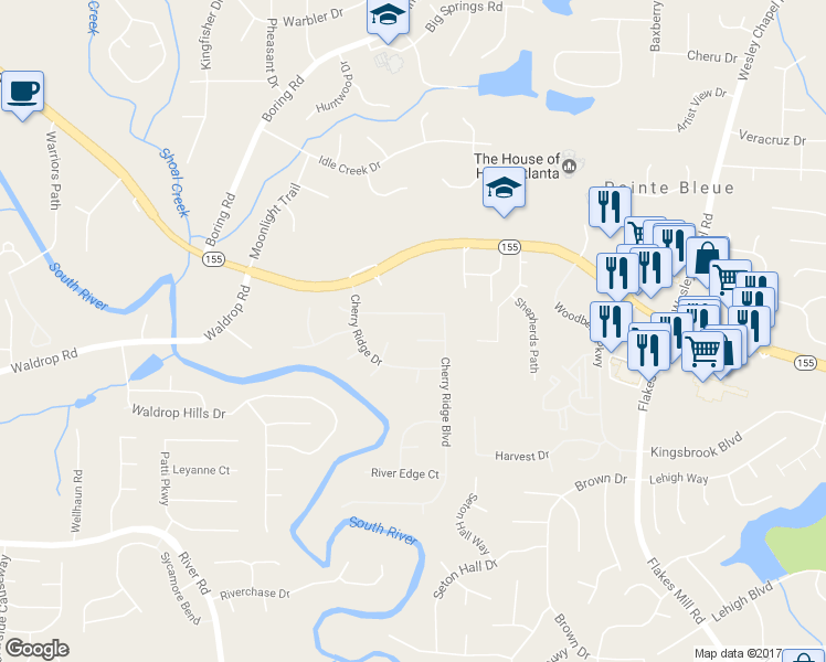 map of restaurants, bars, coffee shops, grocery stores, and more near 3636 Cherry Hill Place in Decatur