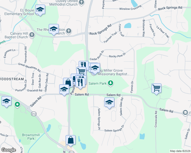 map of restaurants, bars, coffee shops, grocery stores, and more near 3800 Big Miller Grove Way in Stonecrest