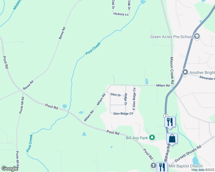 map of restaurants, bars, coffee shops, grocery stores, and more near 7315 Milam Road in Winston