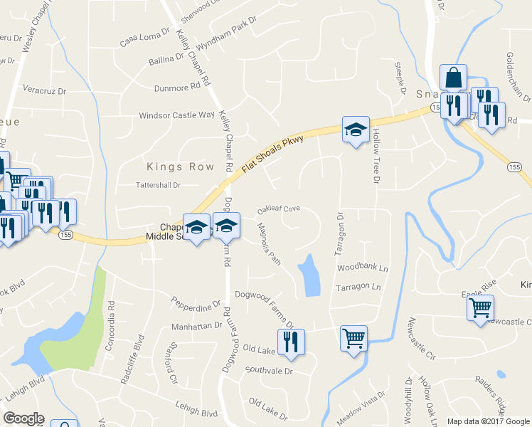 map of restaurants, bars, coffee shops, grocery stores, and more near 4305 Oakleaf Cove in Decatur