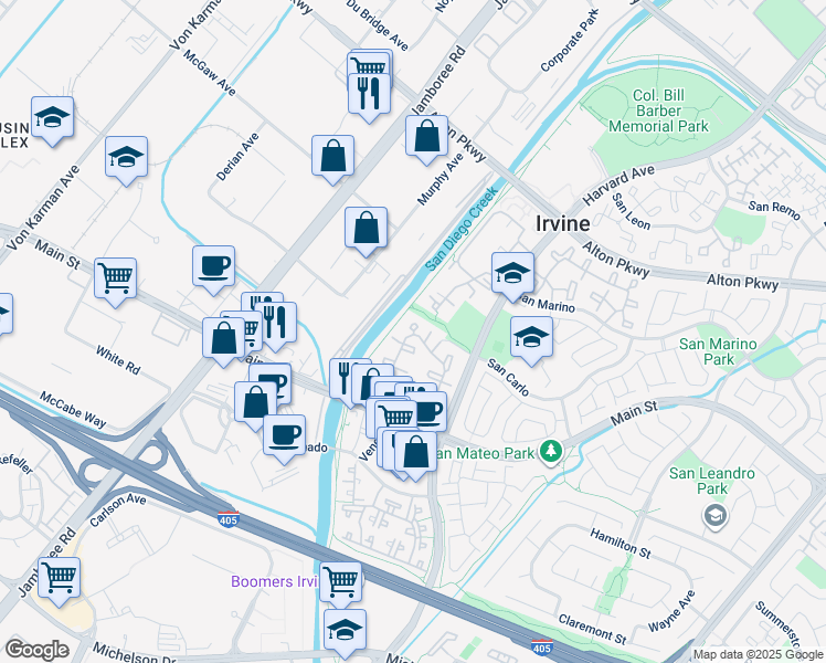 map of restaurants, bars, coffee shops, grocery stores, and more near 454 Veneto in Irvine