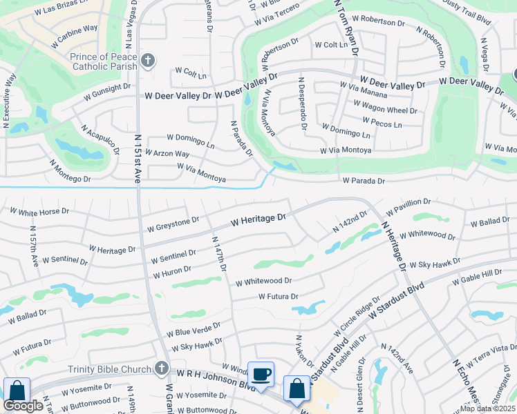map of restaurants, bars, coffee shops, grocery stores, and more near 14515 West Greystone Drive in Sun City West