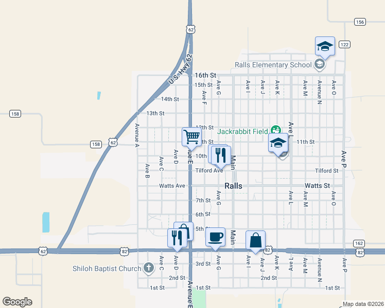 map of restaurants, bars, coffee shops, grocery stores, and more near 400 10th Street in Ralls