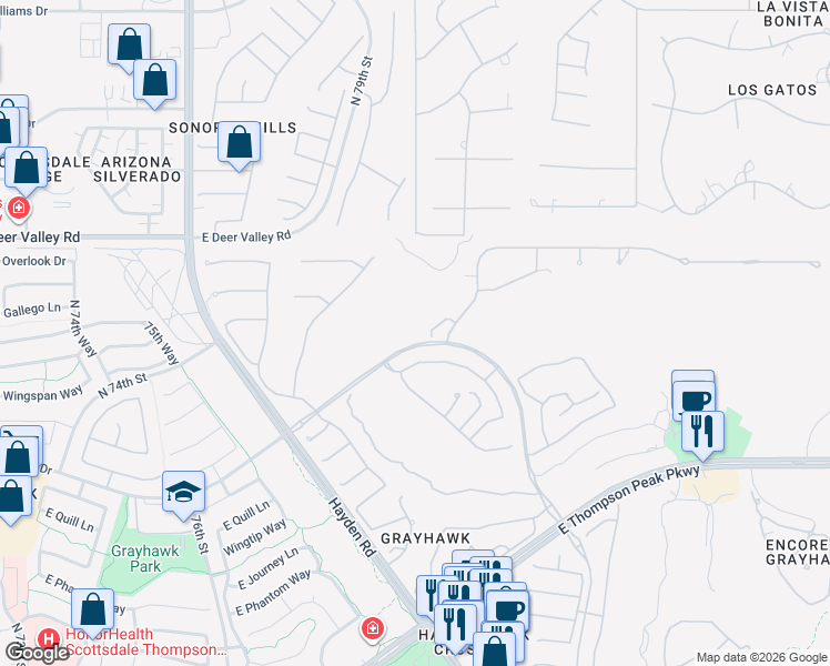 map of restaurants, bars, coffee shops, grocery stores, and more near 8008 East Whistling Wind Way in Scottsdale