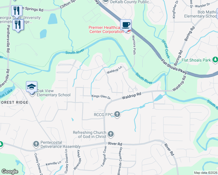 map of restaurants, bars, coffee shops, grocery stores, and more near 3202 Kingswood Place in Decatur