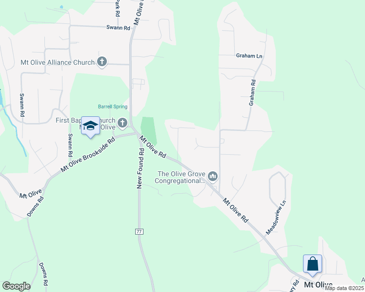 map of restaurants, bars, coffee shops, grocery stores, and more near 5943 Overlook Road in Mount Olive
