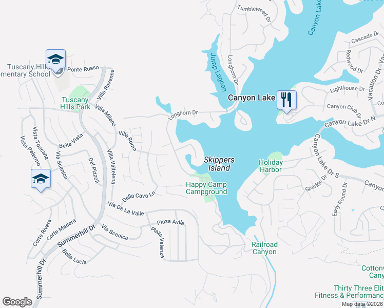 map of restaurants, bars, coffee shops, grocery stores, and more near 21974 Strawberry Lane in Canyon Lake