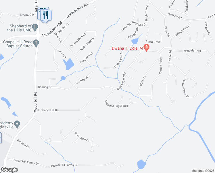 map of restaurants, bars, coffee shops, grocery stores, and more near 4715 Bald Eagle Way in Douglasville