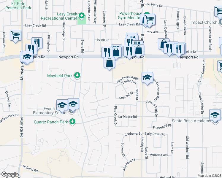 map of restaurants, bars, coffee shops, grocery stores, and more near 30294 Coralium Way in Menifee