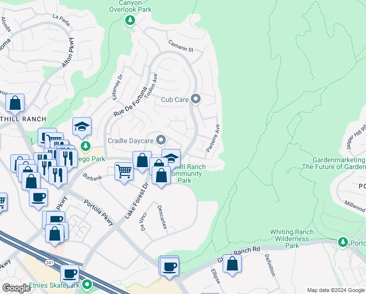 map of restaurants, bars, coffee shops, grocery stores, and more near in Lake Forest