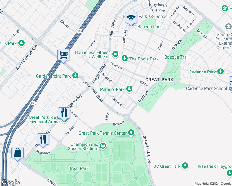 map of restaurants, bars, coffee shops, grocery stores, and more near 184 Terrapin in Irvine