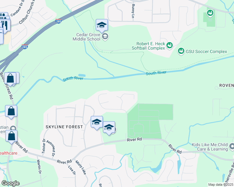 map of restaurants, bars, coffee shops, grocery stores, and more near 3668 Deer Springs Parkway in Ellenwood