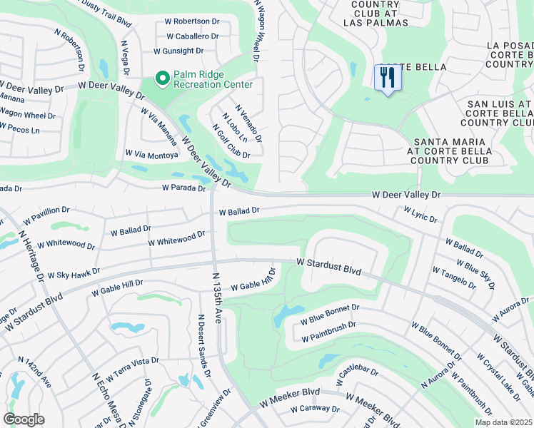 map of restaurants, bars, coffee shops, grocery stores, and more near 13407 West Ballad Drive in Sun City West