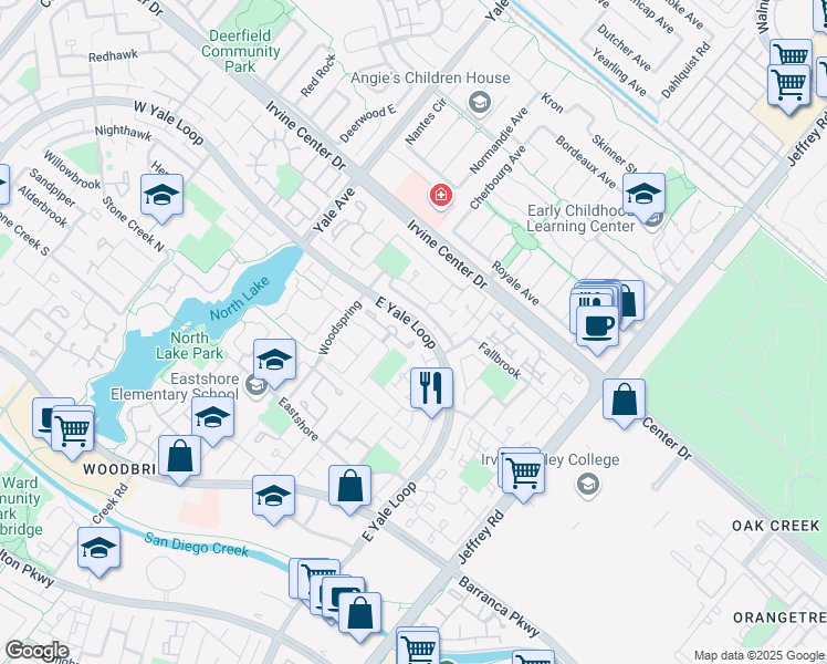 map of restaurants, bars, coffee shops, grocery stores, and more near 2 Willowgrove in Irvine