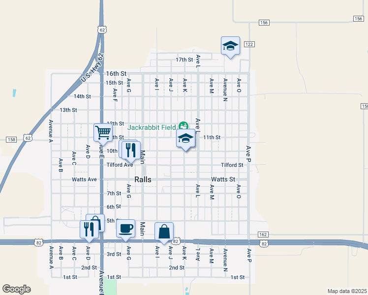 map of restaurants, bars, coffee shops, grocery stores, and more near 1107 10th St in Ralls